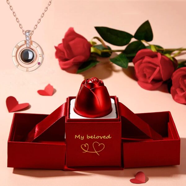 Hot Valentine's Day Gifts Metal Rose Jewelry Gift Box Necklace