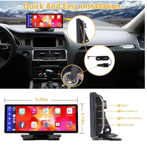 Portable Wireless Carplay and Android Auto Car Play Screen - Image 2