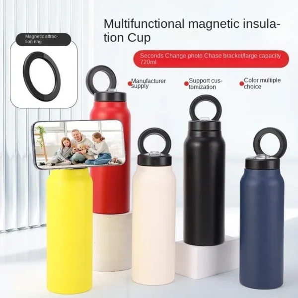 24oz Stainless Steel Insulated Water Bottle with Magnetic Tripod Phone Holder - Image 2